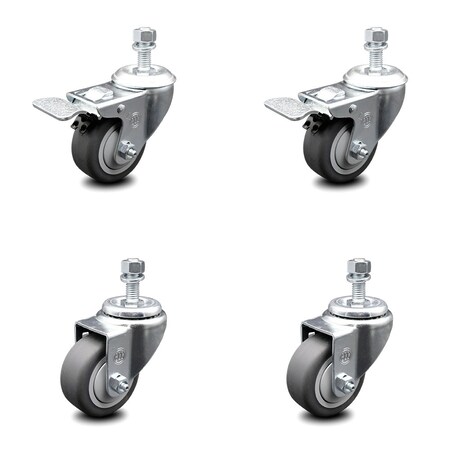 Service Caster 3.5 Inch Thermoplastic Rubber Swivel 1/2 Inch Stem Caster Total Lock Brake, 2PK SCC-TSTTL20S3514-TPRB-121315-2-S-2